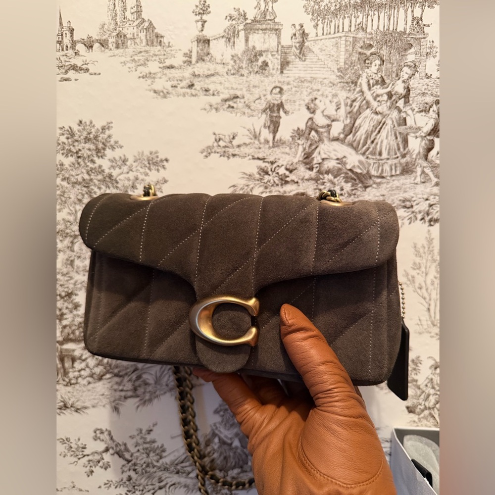 Coach Tabby 20 Quilted Suede Shoulder Bag with Gold Chain. - Picture 11 of 14